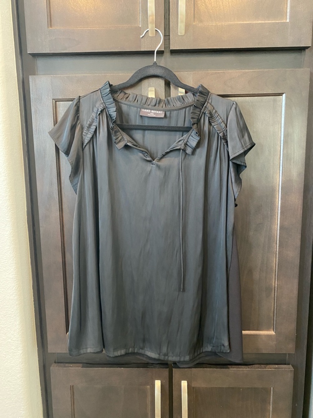Lane Bryant Black Ruffled Cap Sleeve Blouse